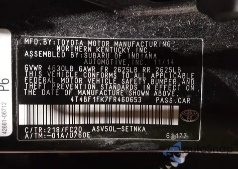2015 Toyota Camry Le from USA, damaged, VIN 4T4BF1FK7FR460653